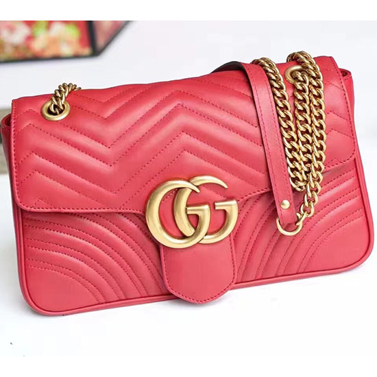 червена чанта през рамо Gucci Gg Marmont Matelasse 443496