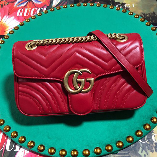 червена чанта през рамо Gucci Gg Marmont Matelasse 443497