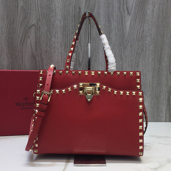 червена чанта с горна дръжка Valentino от гладка телешка кожа V6500