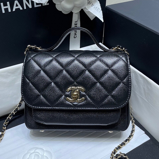 черна чанта с капак от зърнеста телешка кожа на Chanel As29912