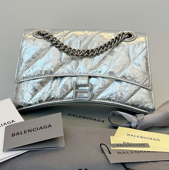 Balenciaga Crush Malá Prošívaná řetízková Taška Stříbrná B716351