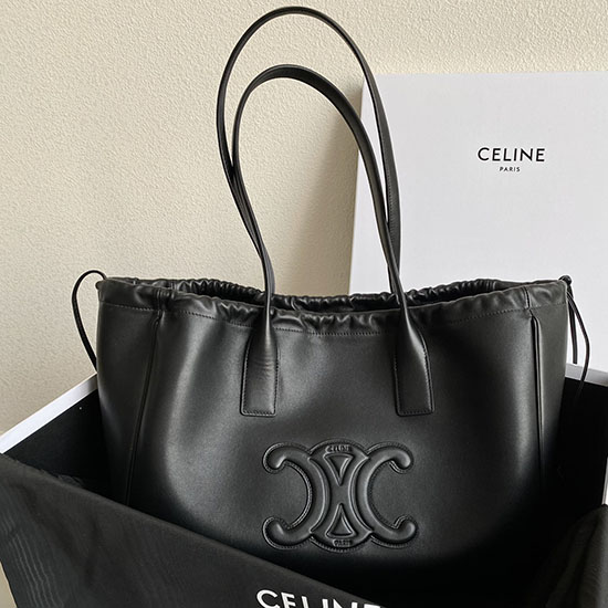 Celine Cabas Stahovací šňůrka Cuir Triomphe černá Cl35307