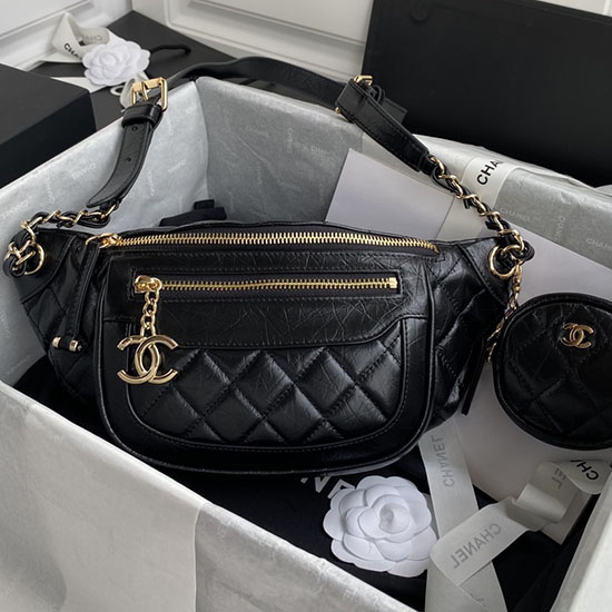 Chanel Aged Calfskin Pas Bag Black As1077