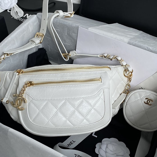 Chanel Aged Calfskin Pas Bag White As1077