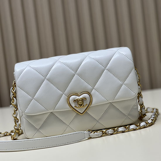 Chanel Lambskin Malá Chlopňová Taška Bílá As3986