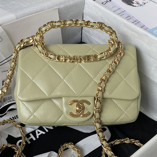 Chanel Lambskin Malá Taška Přes Rameno Khaki As3749