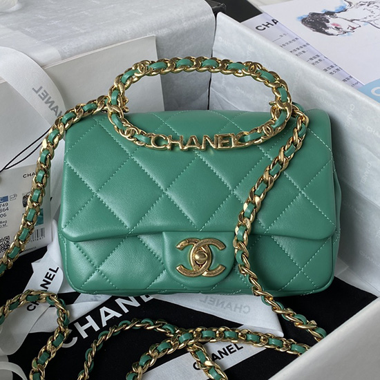 Chanel Lambskin Malá Taška Přes Rameno Zelená As3749