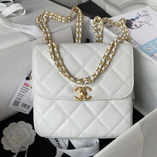 Chanel Lambskin Mini Batoh Bílý As3884