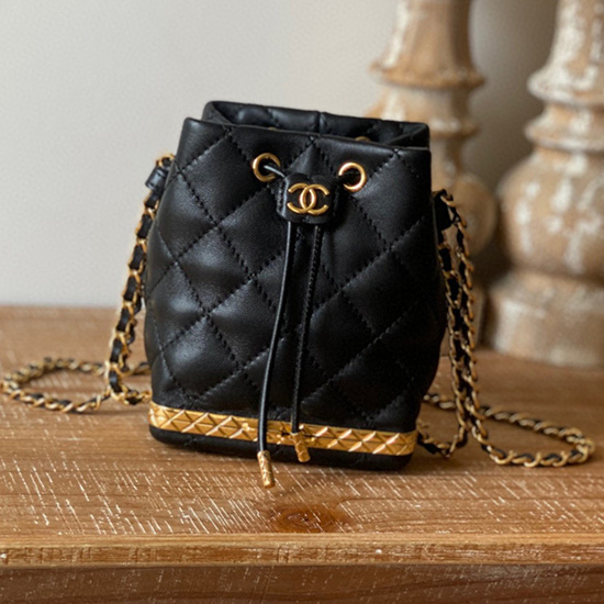 Chanel Lambskin Mini Taška Se Stahovací šňůrkou černá Ap2750