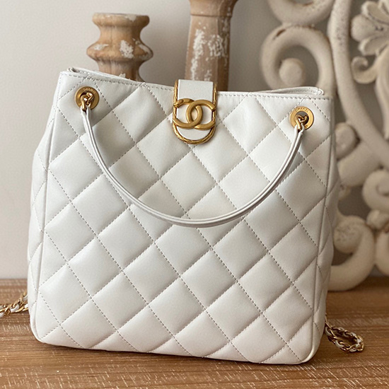 Chanel Lambskin Small Tote White As3477