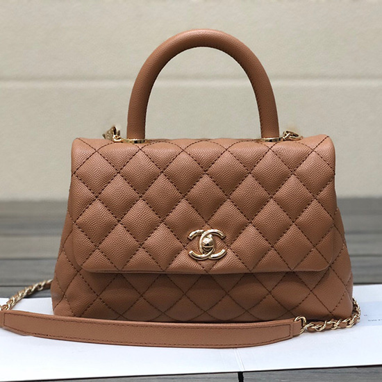 Chanel Malá Taška S Chlopní S Horní Rukojetí Camel A92990