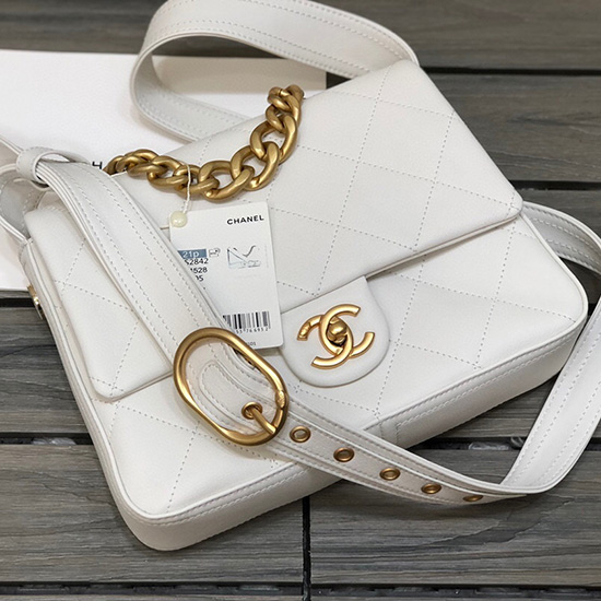 Chanel Messenger Bag Z Telecí Kůže Bílá As2842