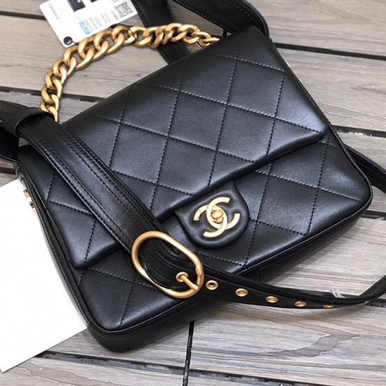 Chanel Messenger Bag Z Telecí Kůže černá As2842