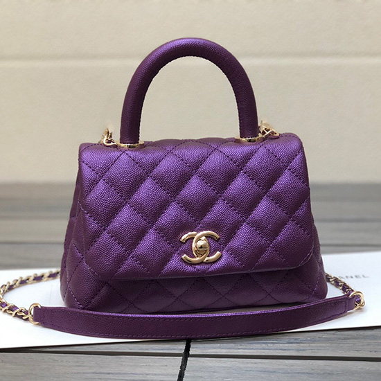 Chanel Mini Taška S Klopou S Horní Rukojetí Fialová As2215