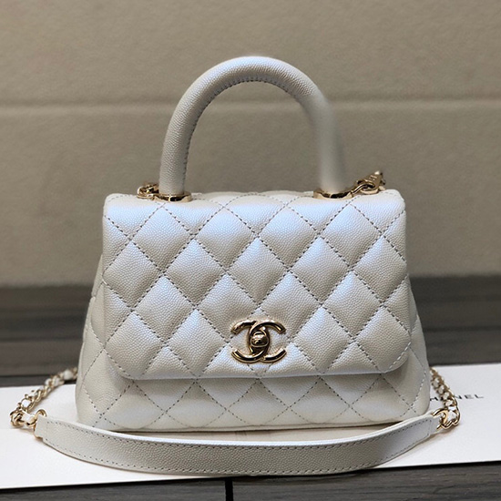 Chanel Mini Taška S Klopou S Horní Rukojetí Stříbrná As2215