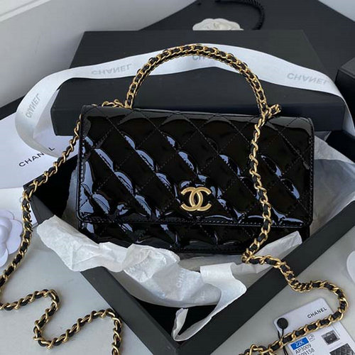 Chanel Patent Peněženka Na řetízku černá Ap3009