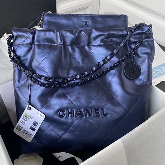 Chanel Shiny Calfskin 22 Malá Kabelka Modrá As3260