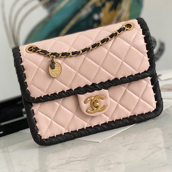 Chanel Taška S Lambskin Klapkou Růžová As2496