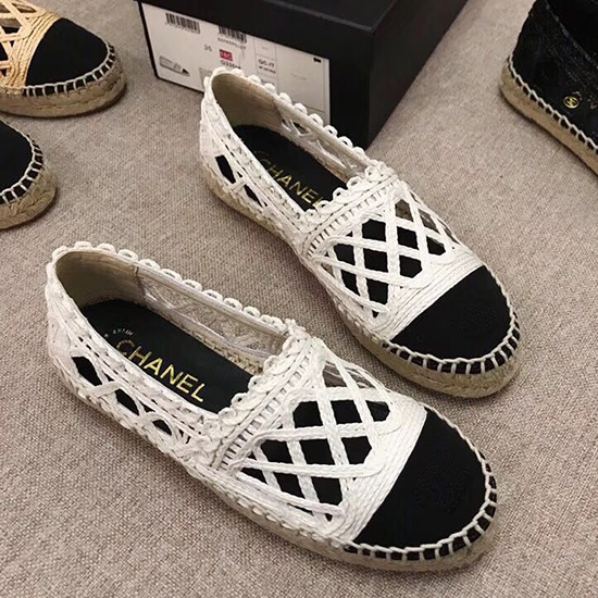 Chanel Tkanina Espadrilka Flat White  Black Ch05081