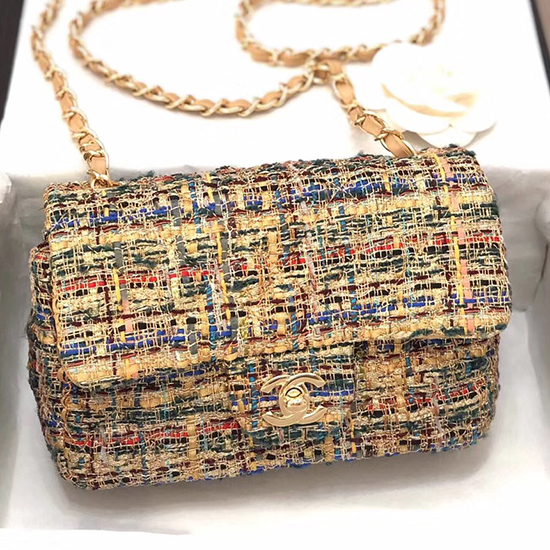 Chanel Tweed Mini Taštička S Chlopní Zlatá A69900