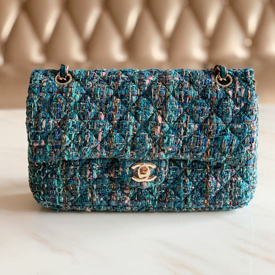 Chanel Tweed Střední Klopový Sáček Modrý Cf1112