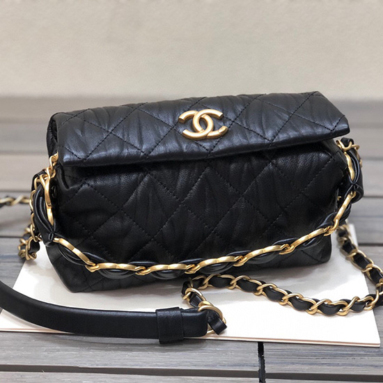 Chanel Zmuchlaná Jehněčí Kůže Malá Hobo Taška černá As2479