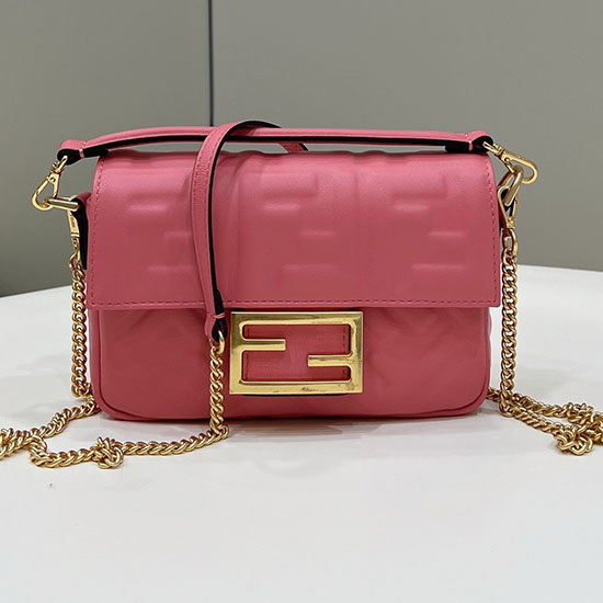 Fendi Bageta Mini Kožená Taška Růžová F0191s