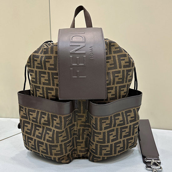 Fendi Ff Jacquard Strike Střední Batoh Hnědý F8583