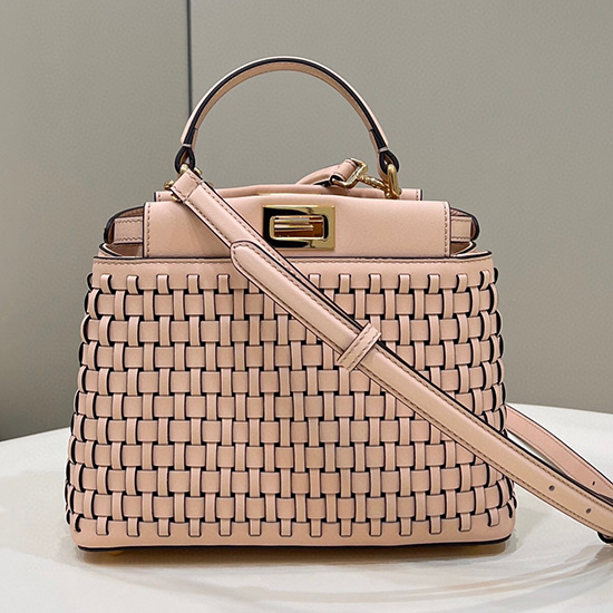 Fendi Pletená Kožená Mini Taška Na Koukání Růžová F80109