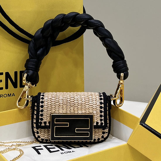 Fendi Slaměná Lesklá Nappa Tkaná Nano Bageta F8567b