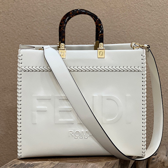 Fendi Sunshine Střední Kožená Shopper Bílá F8535