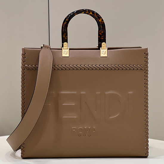 Fendi Sunshine Střední Kožená Shopper Hnědá F8535