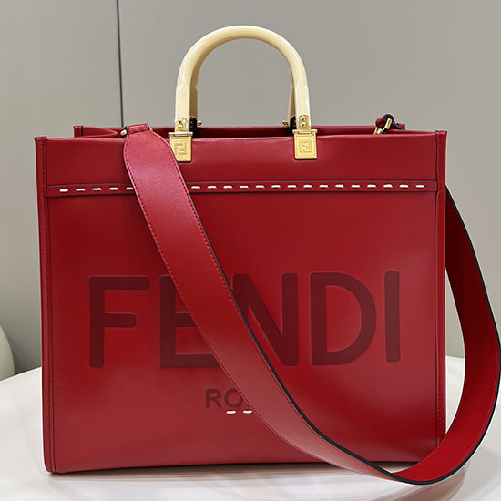 Fendi Sunshine Střední Kožená Shopper červená F8395