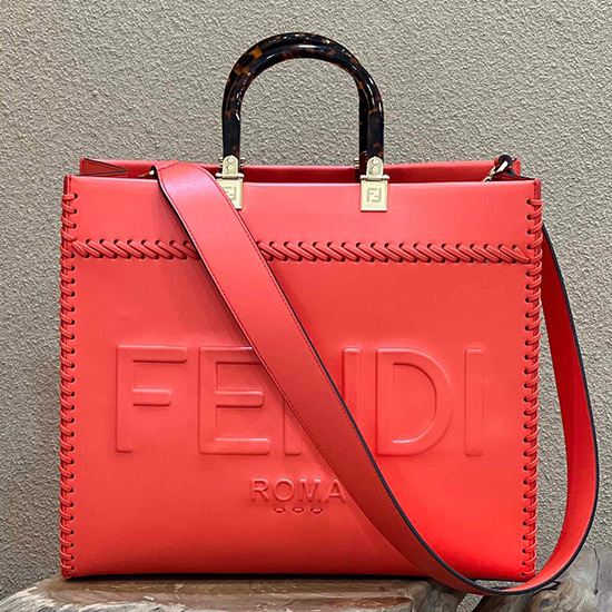 Fendi Sunshine Střední Kožená Shopper červená F8535