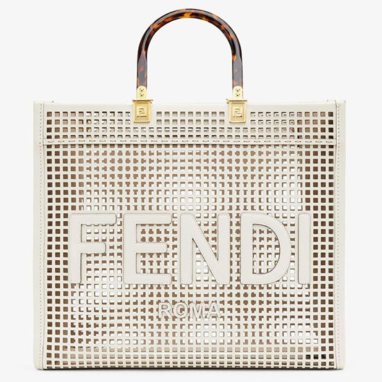 Fendi Sunshine Středně Perforovaná Kůže Shopper White F8575