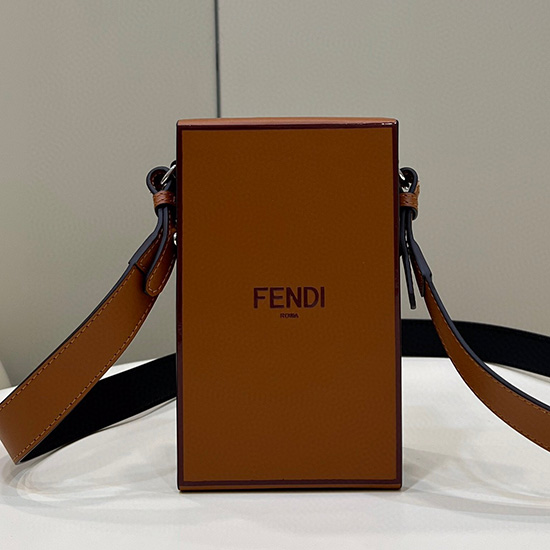 Fendi Vertikální Box Kožená Taška Hnědá F70309