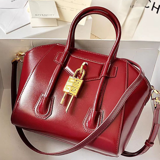 Givenchy Mini Antigona Lock Kožená Brašna Vínová G199115