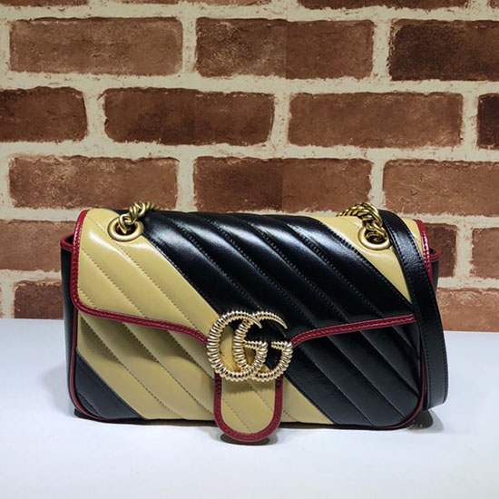 Gucci Gg Marmont Malá Kabelka Přes Rameno černá A Béžová 443497