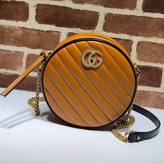 Gucci Gg Marmont Mini Kulatá Taška Přes Rameno Koňak 550154