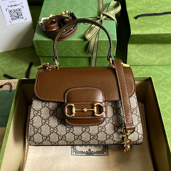 Gucci Gg Supreme Horsebit 1955 Taška S Horní Rukojetí Béžová 703848