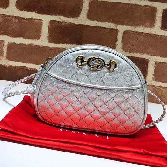 Gucci Laminovaná Kožená Mini Taška Stříbrná 534951