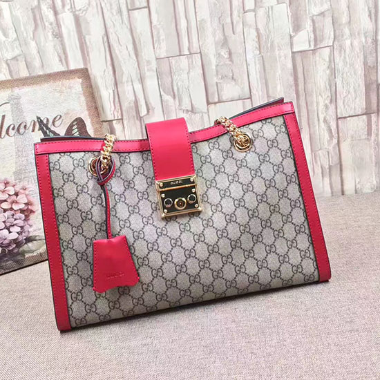 Gucci Padlock Gg Supreme Plátěná Taška Přes Rameno červená 479197