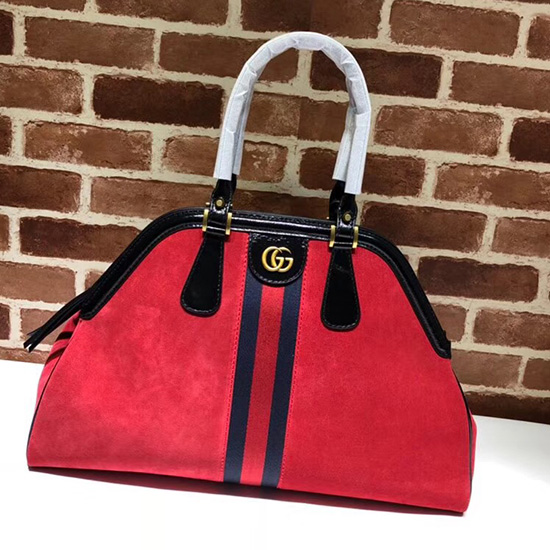 Gucci Re(belle) Semišová Velká Taška S Horní Rukojetí červená 515937