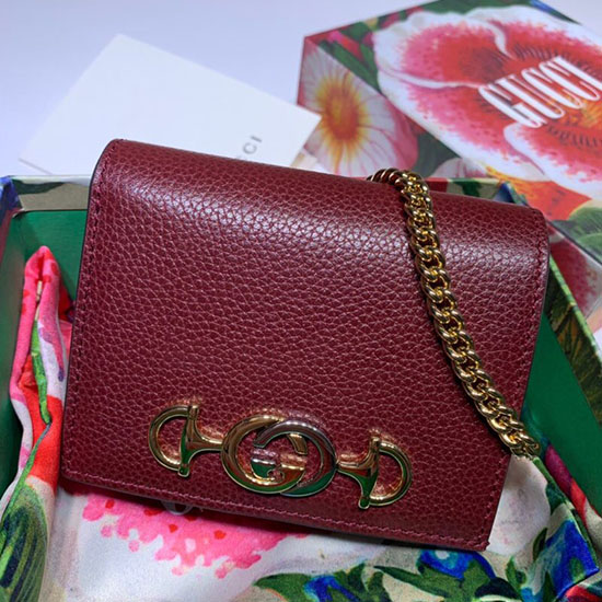 Gucci Zumi Zrnité Kožené Pouzdro Na Karty Peněženka Vínová 570660