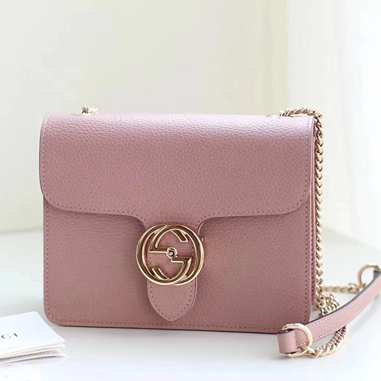 Gucci Zámková Gg Kožená Crossbody Kabelka Růžová 510304