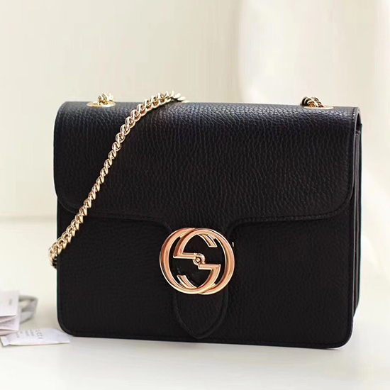 Gucci Zámková Gg Kožená Crossbody Kabelka černá 510304