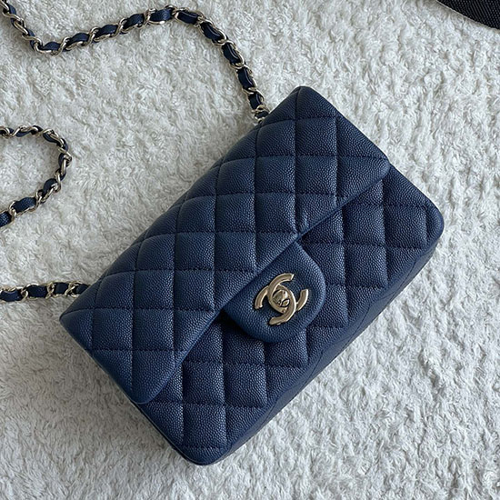 Klasický Chanel Grain Teletina Malá Klopová Taška Modrá Cf1116