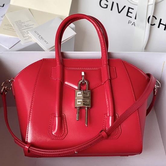 Kožená Brašna Givenchy Mini Antigona Lock červená G199115