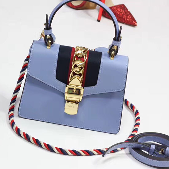 Kožená Mini Taška Gucci Sylvie Světle Modrá 470270