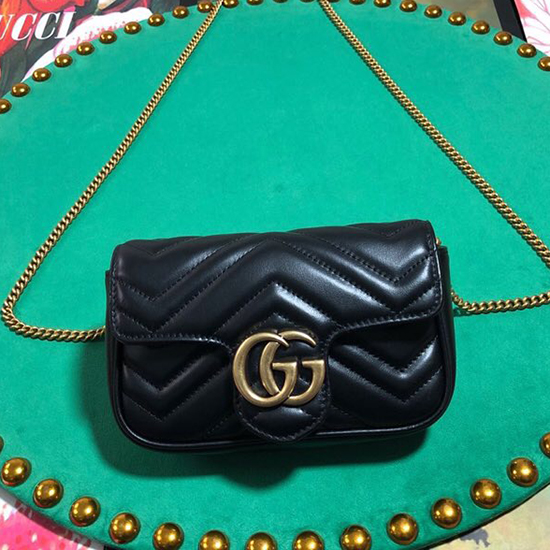 Kožená Super Mini Taška Gucci Gg Marmont Matelasse černá 476433